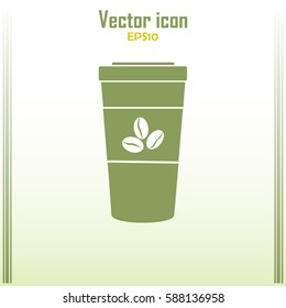 Disposable coffee cup icon with coffee beans, Vector illustratio