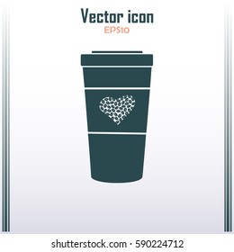 Disposable coffee cup icon with coffee beans, Vector illustratio