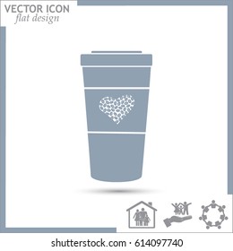 Disposable coffee cup icon with coffee beans, Vector illustratio