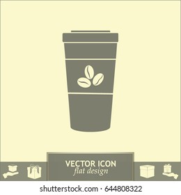 Disposable coffee cup icon with coffee beans, Vector illustratio