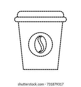 disposable coffee cup icon with coffee beans emblem