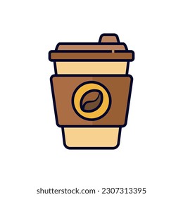 Disposable coffee cup icon with a colorful design isolated on white background