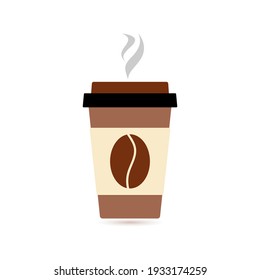 Disposable coffee cup icon design, hot drink symbol. Vector illustration in a flat style.