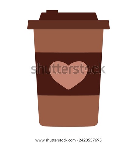 Disposable coffee cup icon with heart logo. Hand drawn take away cup of coffee in flat style. Vector illustration flat design