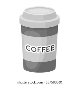 Disposable coffee cup icon in monochrome style isolated on white background. Hipster style symbol stock vector illustration.
