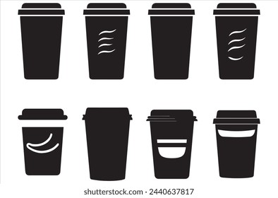 Disposable coffee cup icon set isolated on white background. Vector illustration.
