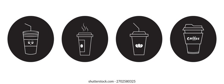 Einweg-Kaffeetasse-Symbol-Set. Kaffee zum Mitnehmen, Symbol für eine Papiertasse. Bearbeitbarer Strich. Vektorgrafik.