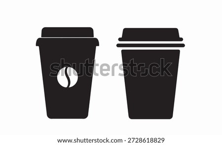 Disposable Coffee Cup Icon Set – Takeaway Hot Drink Black Silhouette