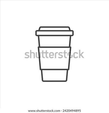 Disposable coffee cup icon: Symbolizes on-the-go coffee with convenience, recyclability, and a quick caffeine fix. Round design with cup and lid, ideal for branding, labels, logos.