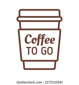 Disposable coffee cup icon with text coffee to go. Vector simple line icon coffee.