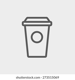 Disposable coffee cup icon thin line for web and mobile, modern minimalistic flat design. Vector dark grey icon on light grey background.
