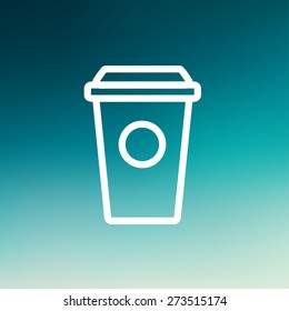 Disposable coffee cup icon thin line for web and mobile, modern minimalistic flat design. Vector white icon on gradient mesh background.