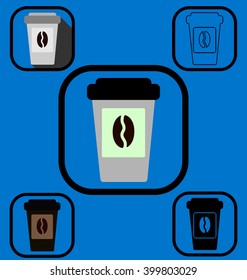 Disposable coffee cup icons set