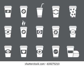 Disposable coffee cup icons set