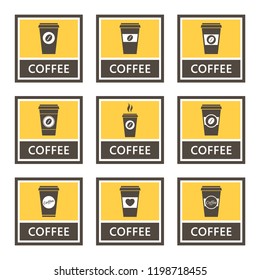Disposable coffee cup icons and signs set