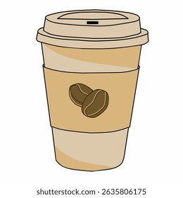 Disposable coffee cup with a lid with coffee icon