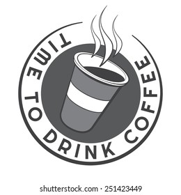 Disposable coffee cup logo design with text template. Vintage badge. Vector illustration