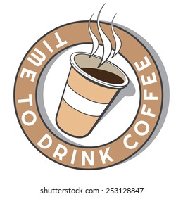 Disposable coffee cup logo design with text template. Vintage badge. Vector illustration