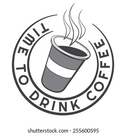 Disposable coffee cup logo design with text template. Vintage badge. Vector illustration