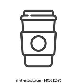 Disposable coffee cup outline icon. Vector illustration.