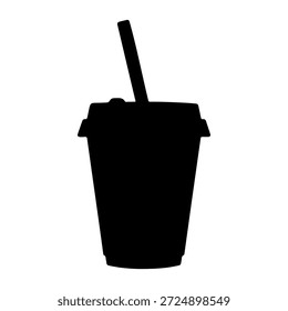 Einweg-Kaffeetasse mit einem Stroh Silhouette Vektor flache Illustration Design.