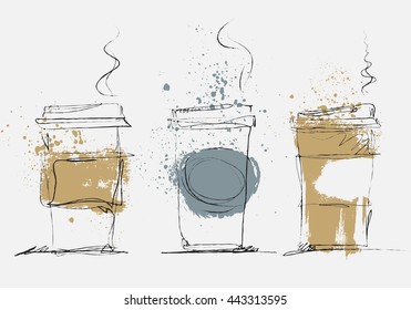 Disposable Coffee Cup, vector art sketched illustration