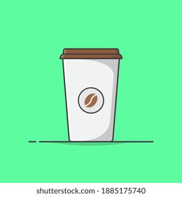 Disposable Coffee Cup Vector Icon Illustration. Paper Coffee Cup Flat Icon. Coffee Icon