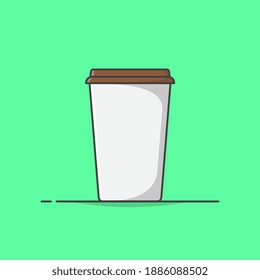 Disposable Coffee Cup Vector Icon Illustration. Paper Coffee Cup Flat Icon. Coffee Icon