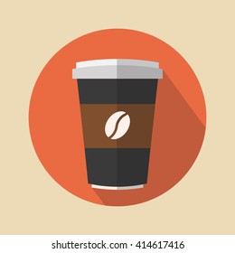 Disposable coffee cup vector. Icon for web and mobile application. Flat design style.