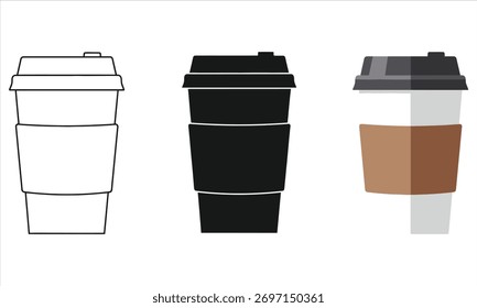Tazas de café desechables con tapas aisladas sobre fondo blanco Ilustración vectorial