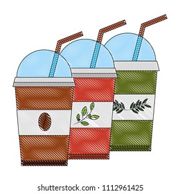 disposable coffee and tea cups and straws drink