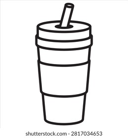 Disposable Cold Drink Cup with Lid and Straw Line Art Vector Illustration