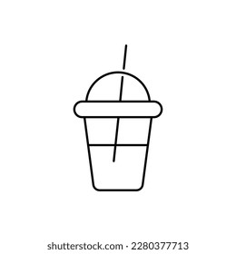 Disposable Cup with Beverage Isolated Outline Symbol. Perfect for using in banners, fliers, business cards, stores, shops