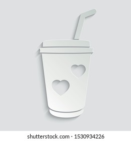 disposable cup of coffee icon. cafe logo.  disposable cup for cafe typography design.  paper with shadow 