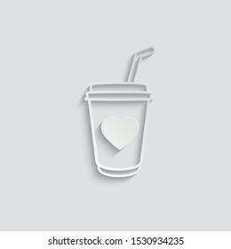 disposable cup of coffee icon. cafe logo.  disposable cup for cafe typography design.  paper with shadow 