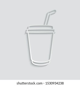 disposable cup of coffee icon. cafe logo.  disposable cup for cafe typography design.  paper with shadow 