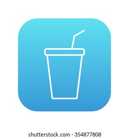 Disposable cup with drinking straw line icon for web, mobile and infographics. Vector white icon on the blue gradient square with rounded corners isolated on white background.