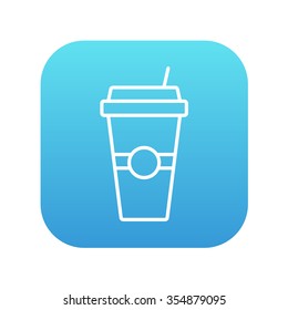 Disposable cup with drinking straw line icon for web, mobile and infographics. Vector white icon on the blue gradient square with rounded corners isolated on white background.