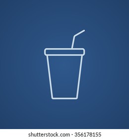 Disposable cup with drinking straw line icon for web, mobile and infographics. Vector light blue icon isolated on blue background.