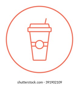 Disposable cup with drinking straw line icon.