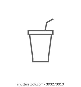 Disposable cup with drinking straw line icon.