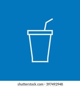 Disposable cup with drinking straw line icon.