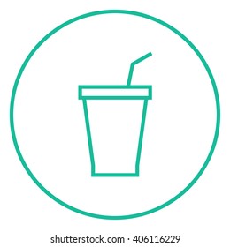 Disposable cup with drinking straw line icon.