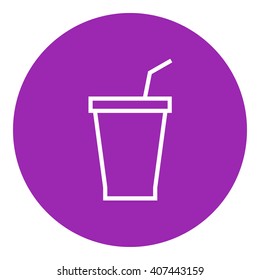 Disposable cup with drinking straw line icon.