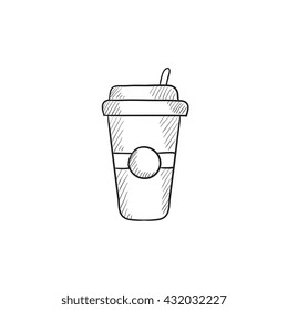 Disposable cup with drinking straw vector sketch icon isolated on background. Hand drawn Disposable cup with drinking straw icon. Disposable cup sketch icon for infographic, website or app.