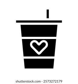 Disposable cup with heart symbol. Concept of love, care, and favorite drink.