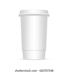 Disposable cup with lid for coffee, tea, cocoa or hot drink. Isolated on white background.