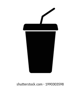 Disposable cup with lid and straw. Simple food icon in trendy line style isolated on white background for web apps and mobile concept. Vector Illustration. EPS10