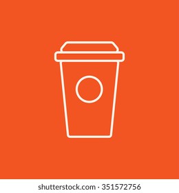 Icono de línea de taza desechable para web, móvil e infografía. Icono blanco vector aislado en fondo rojo.