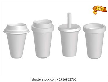 Disposable cup set for coffee templates to take home and editable for branding and labels. Realistic 3d design hot drink mug. The empty paper cup opens